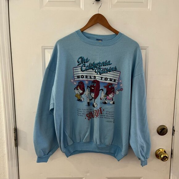 Vintage 1987 Y2K California Raisins Blue World Tour Over Sea's Sweatshirt Sz XL - Picture 1 of 13